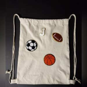Canvas Drawstring Backpack with Sports Patches And Letter J